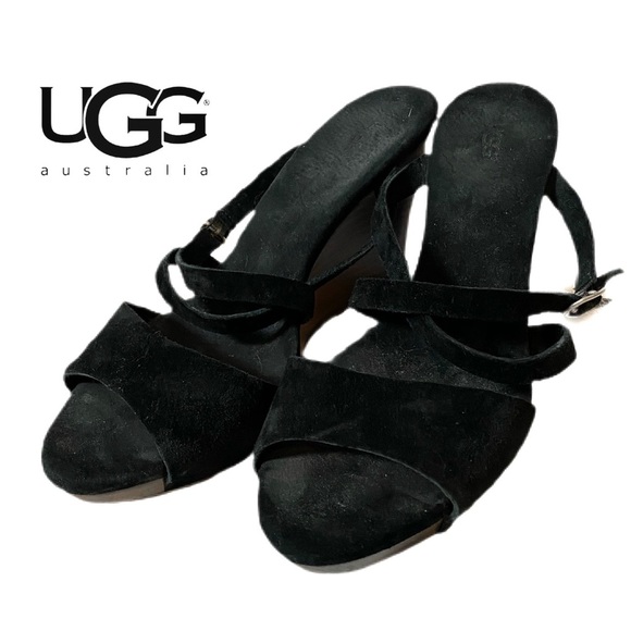UGG Australia Black Suede Wedge Heels - Picture 1 of 6